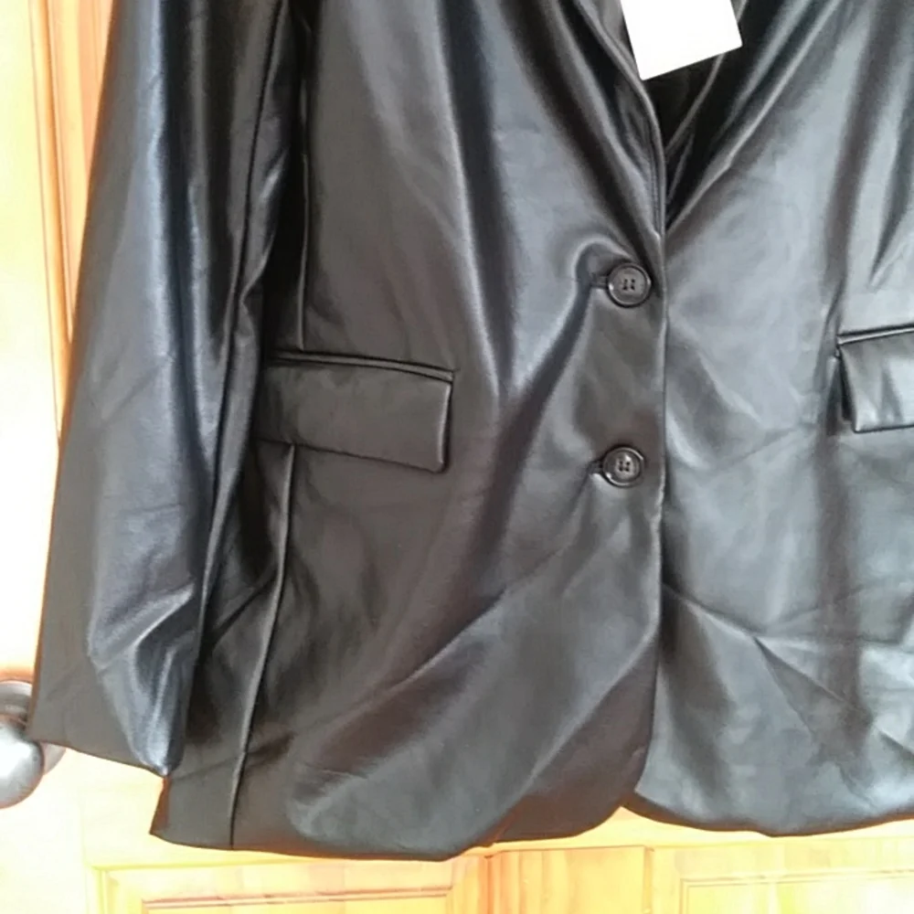 NEW Joie Faux Leather Lined Two Button Black Jacket Medium - Picture 4 of 14